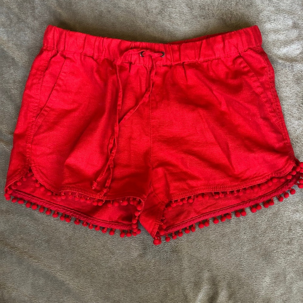 J Crew Women's Red 3" Pom-pom Drawstring Short Red
